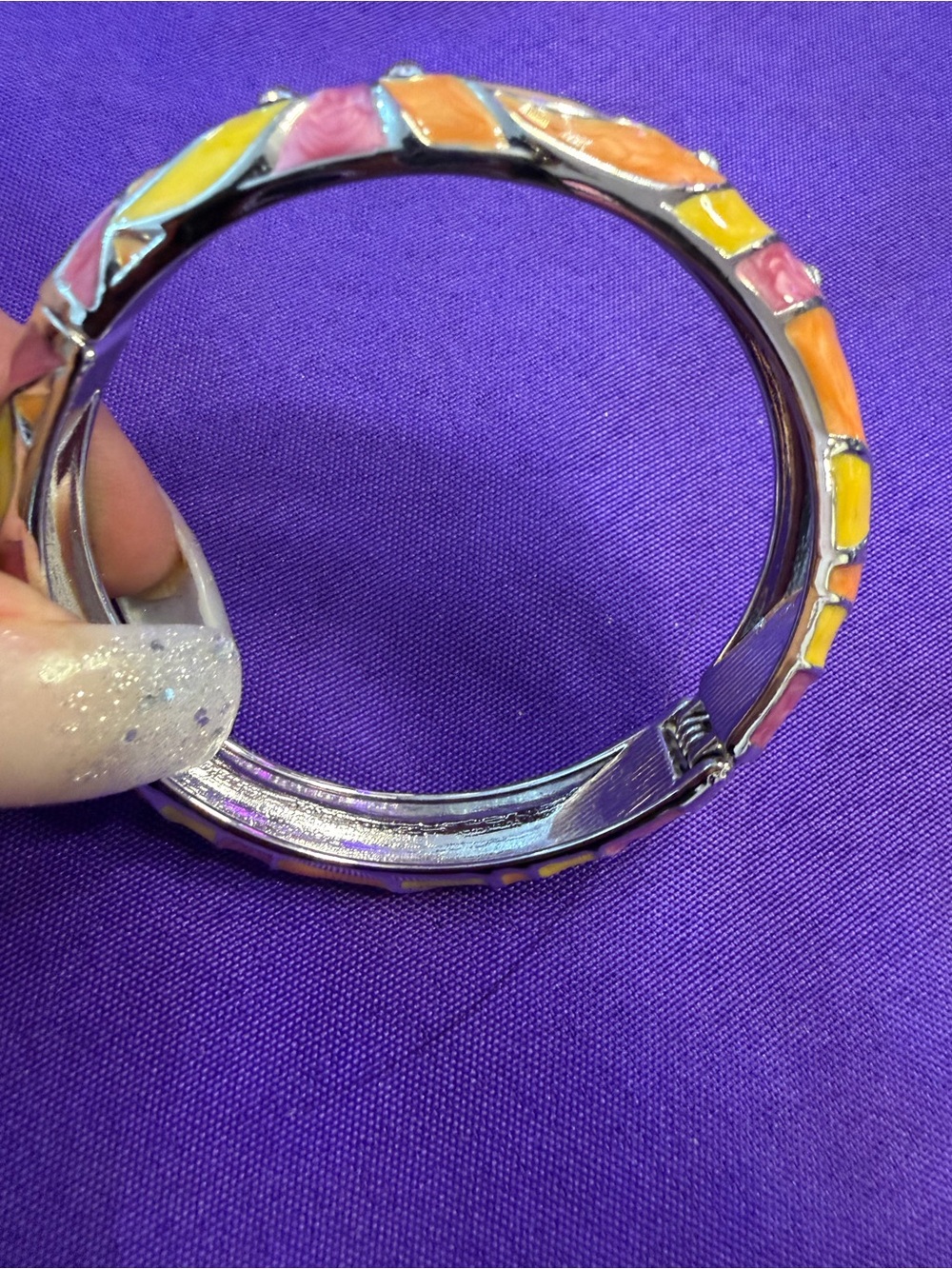 Park Lane Sunset Bracelet Enamel Crystal Hinged Bangle Pink Orange Yellow